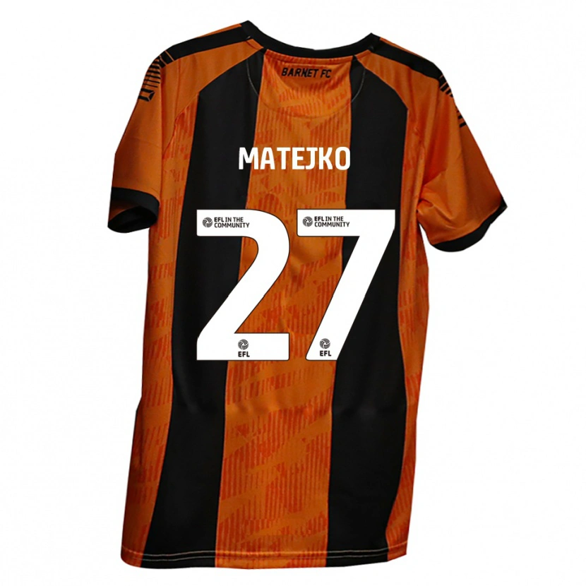 Danxen Enfant Maillot Patrick Matejko #27 Orange Noir Tenues Domicile 2025/26 T-Shirt
