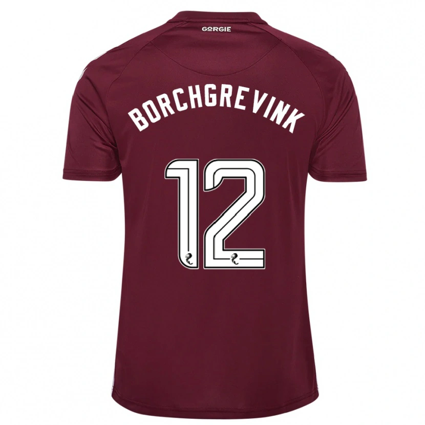 Danxen Enfant Maillot Christian Borchgrevink #12 Bordeaux Blanc Tenues Domicile 2025/26 T-Shirt