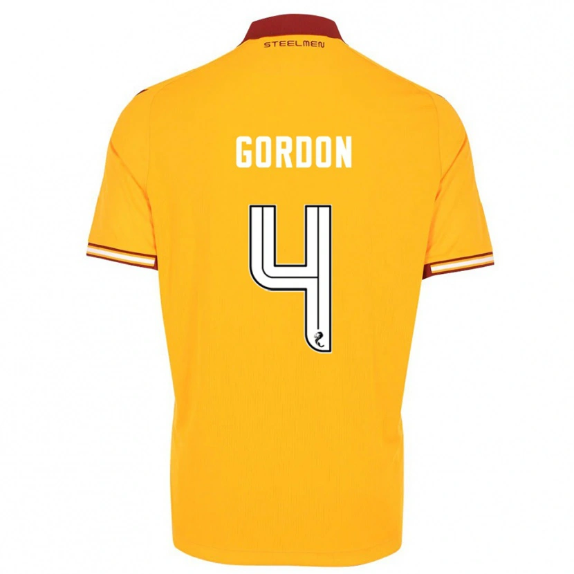 Danxen Enfant Maillot Liam Gordon #4 Jaune Bordeaux Tenues Domicile 2025/26 T-Shirt