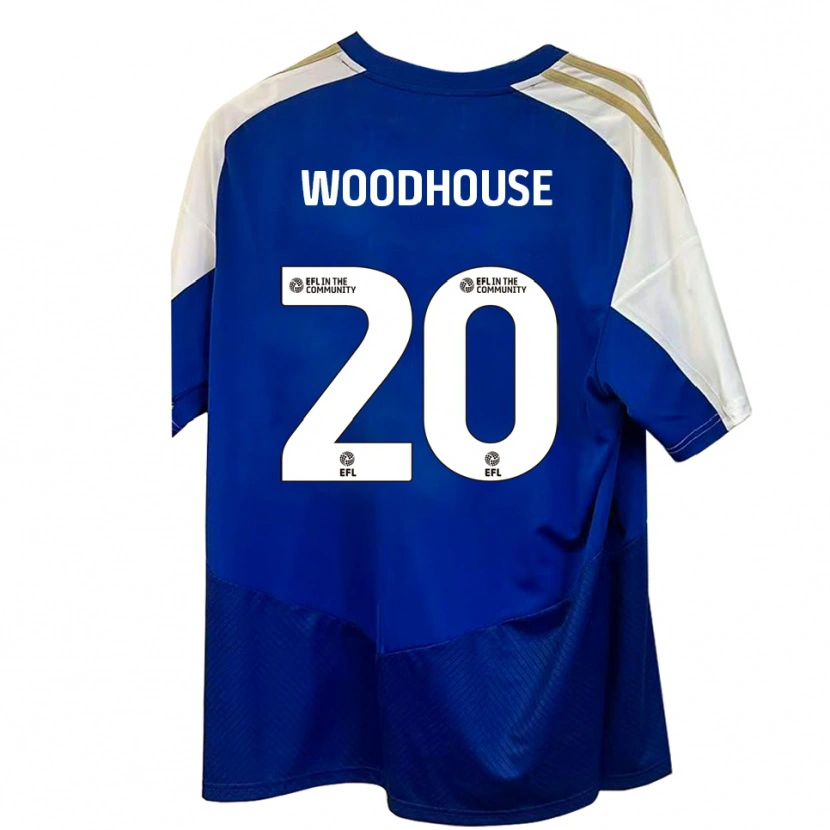 Danxen Enfant Maillot Luca Woodhouse #20 Bleu Blanc Or Tenues Extérieur 2025/26 T-Shirt