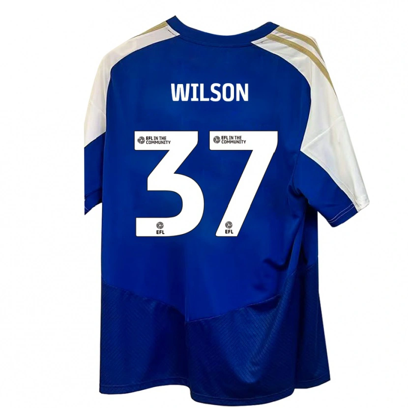 Danxen Enfant Maillot Kieran Wilson #37 Bleu Blanc Or Tenues Extérieur 2025/26 T-Shirt