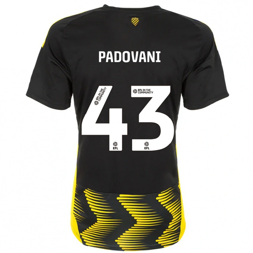 Danxen Enfant Maillot Bruno Padovani #43 Noir Jaune Tenues Extérieur 2025/26 T-Shirt