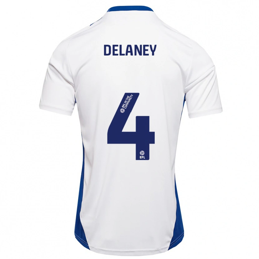 Danxen Enfant Maillot Ryan Delaney #4 Blanc Bleu Tenues Extérieur 2025/26 T-Shirt