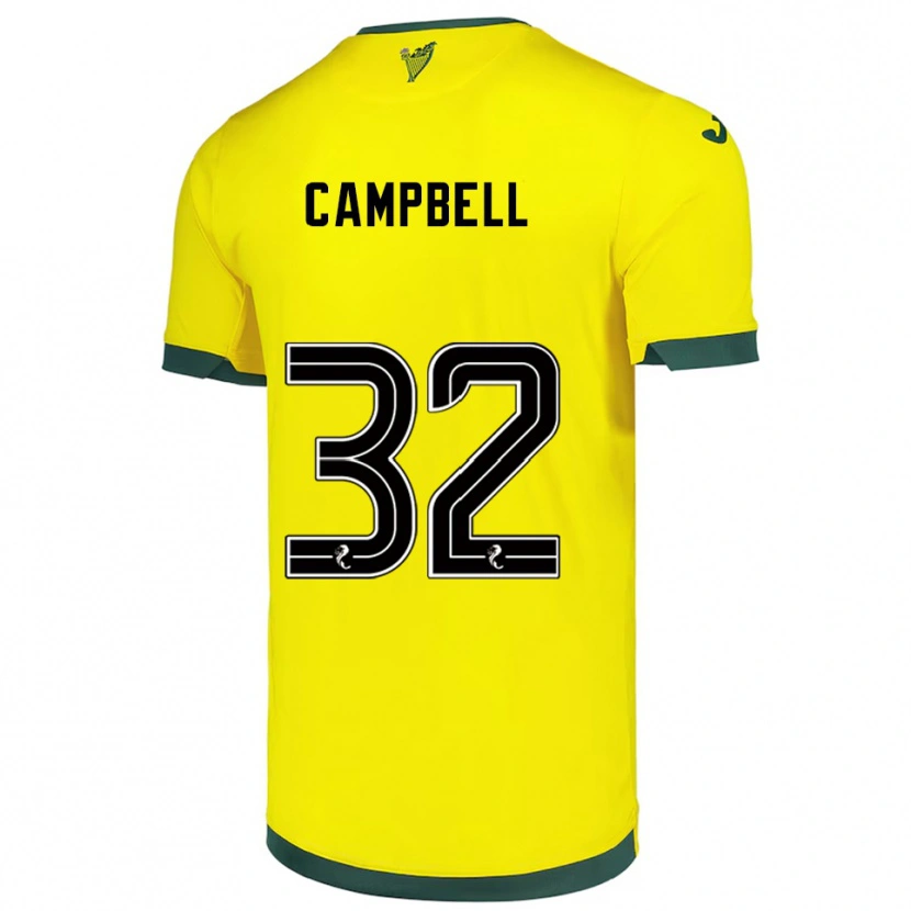 Danxen Enfant Maillot Josh Campbell #32 Jaune Vert Tenues Extérieur 2025/26 T-Shirt