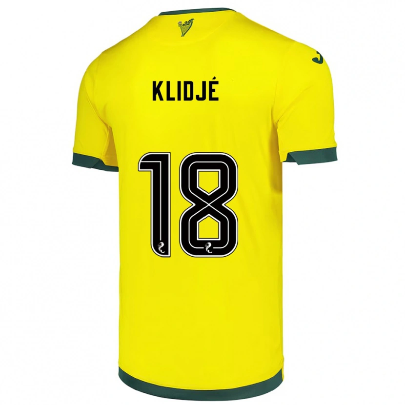 Danxen Enfant Maillot Thibault Klidjé #18 Jaune Vert Tenues Extérieur 2025/26 T-Shirt