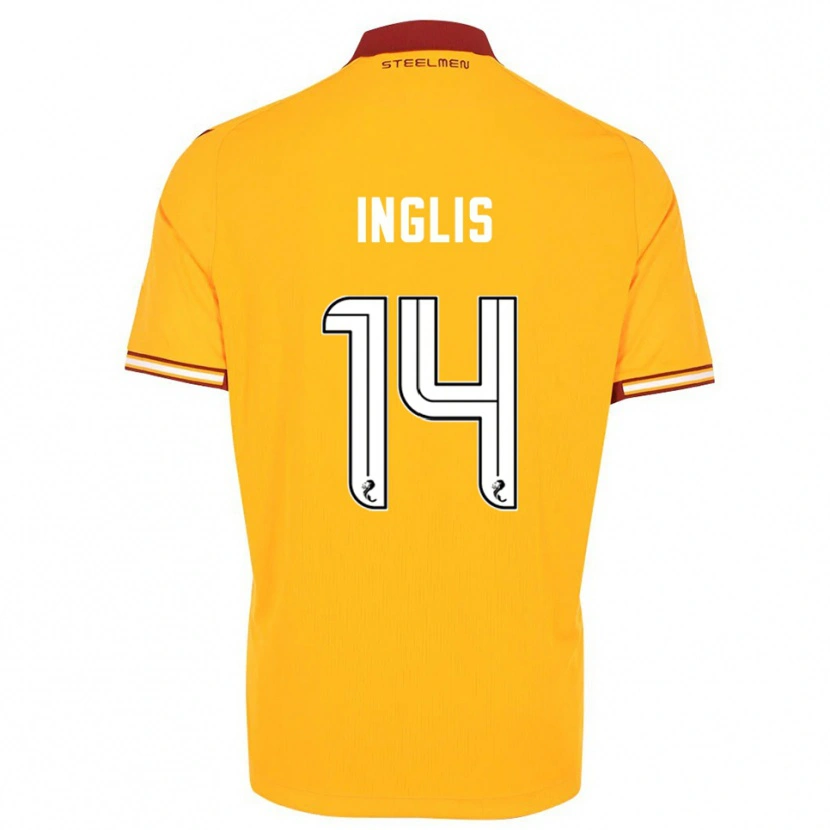 Danxen Homme Maillot Gill Inglis #14 Jaune Bordeaux Tenues Domicile 2025/26 T-Shirt