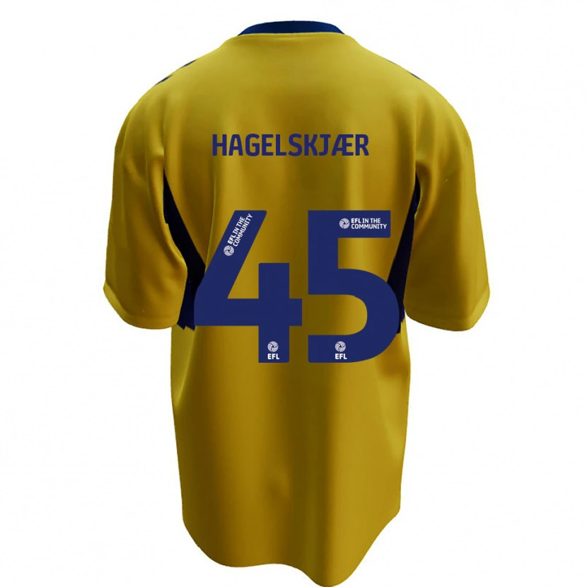 Danxen Homme Maillot Anders Hagelskjær #45 Jaune Bleu Tenues Extérieur 2025/26 T-Shirt