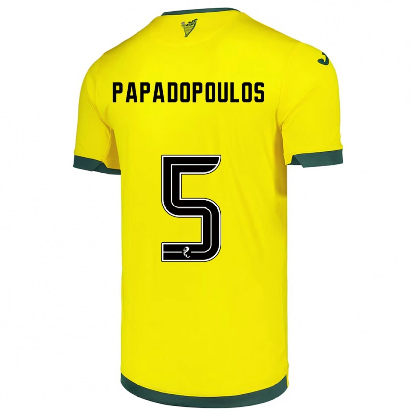 Danxen Homme Maillot Stacey Papadopoulos #5 Jaune Vert Tenues Extérieur 2025/26 T-Shirt