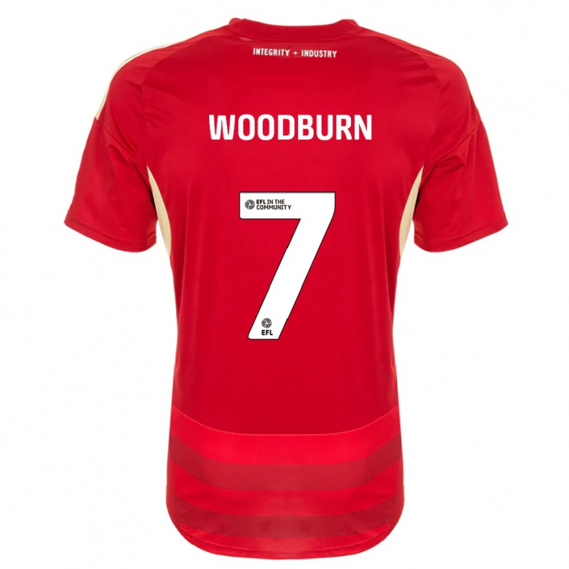 Danxen Femme Maillot Ben Woodburn #7 Rouge Blanc Tenues Domicile 2025/26 T-Shirt