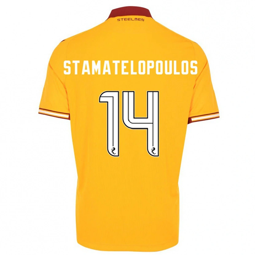 Danxen Femme Maillot Apostolos Stamatelopoulos #14 Jaune Bordeaux Tenues Domicile 2025/26 T-Shirt