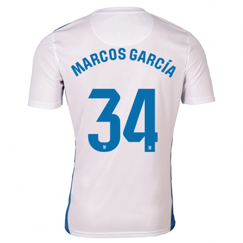 Danxen Enfant Maillot Marcos García #34 Blanc Bleu Tenues Domicile 2025/26 T-Shirt