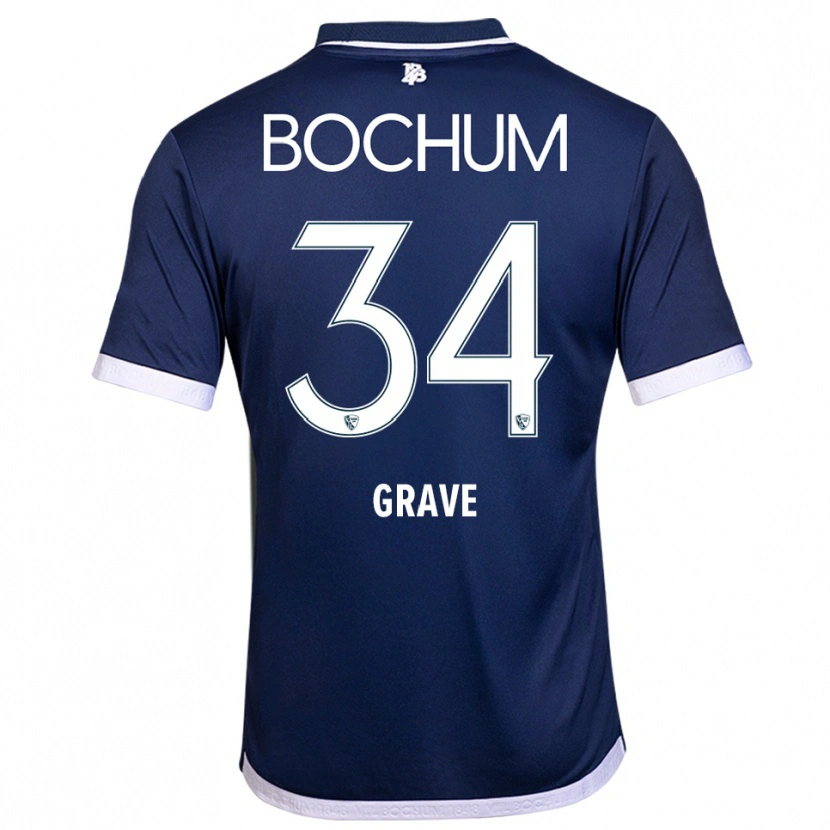 Danxen Enfant Maillot Paul Grave #34 Marine Blanc Tenues Domicile 2025/26 T-Shirt