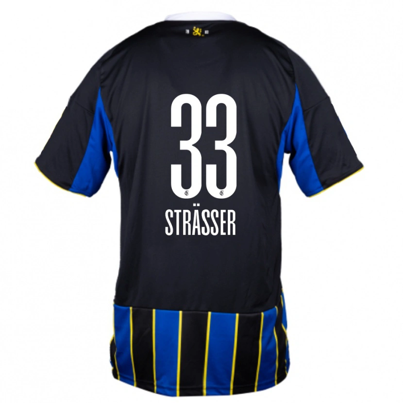 Danxen Enfant Maillot Jannick Strässer #33 Bleu Noir Jaune Tenues Domicile 2025/26 T-Shirt