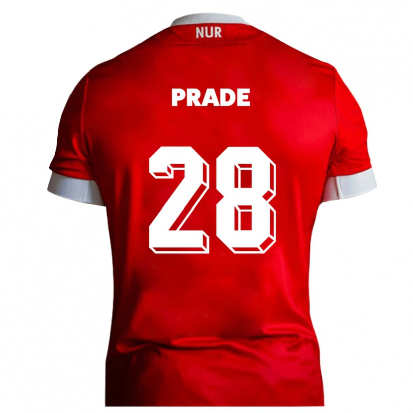 Danxen Enfant Maillot Adrian Prade #28 Rouge Blanc Tenues Domicile 2025/26 T-Shirt