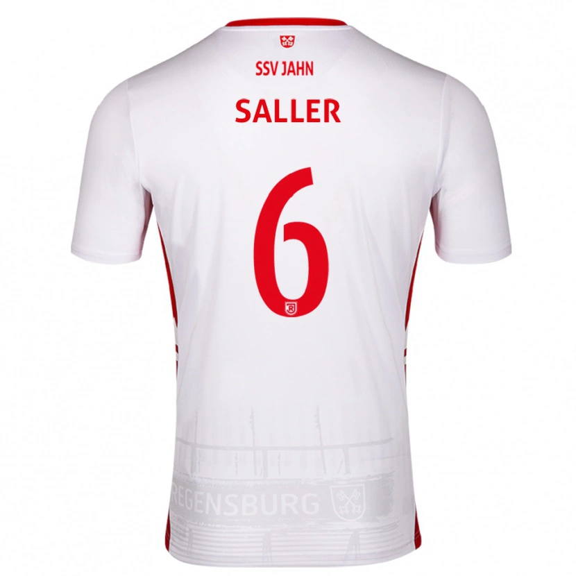 Danxen Enfant Maillot Benedikt Saller #6 Blanc Rouge Tenues Domicile 2025/26 T-Shirt