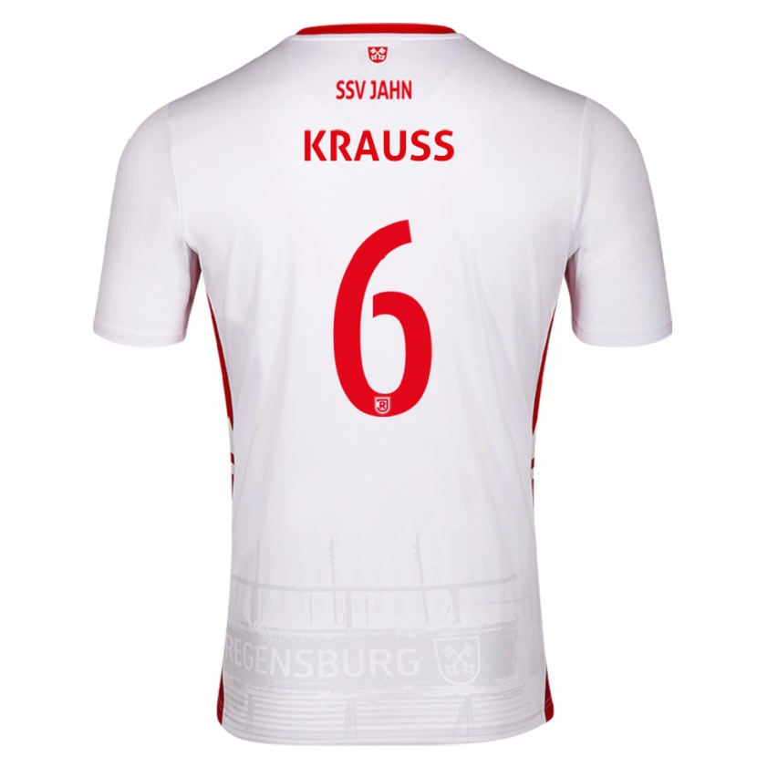 Danxen Enfant Maillot Jakob Krauss #6 Blanc Rouge Tenues Domicile 2025/26 T-Shirt