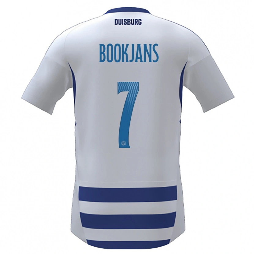 Danxen Enfant Maillot Jakob Bookjans #7 Blanc Bleu Tenues Domicile 2025/26 T-Shirt