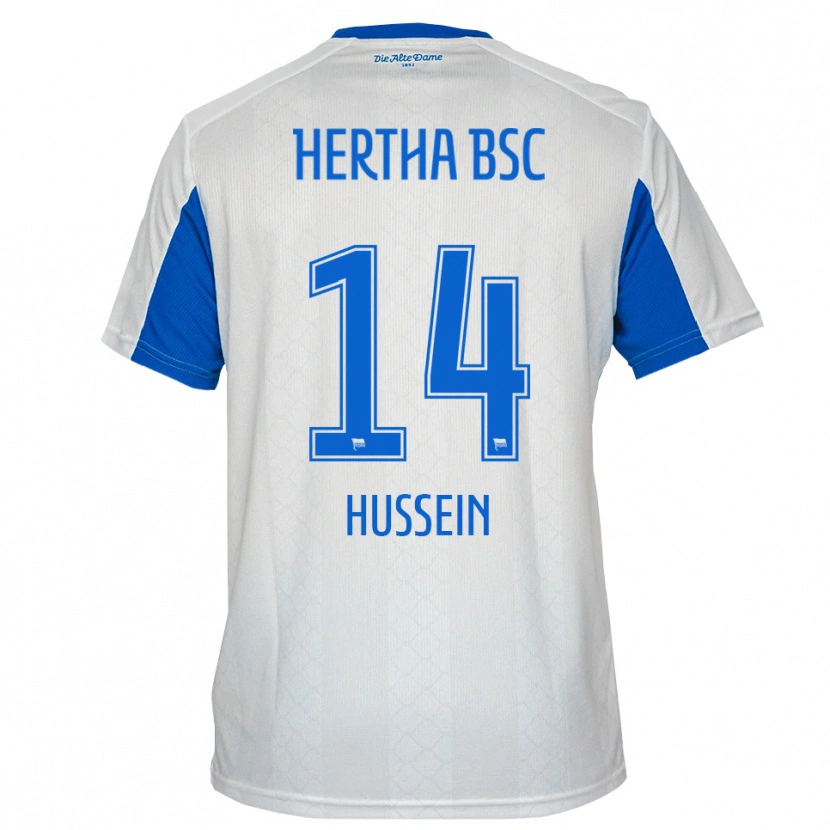 Danxen Enfant Maillot Bilal Hussein #14 Blanc Bleu Tenues Extérieur 2025/26 T-Shirt