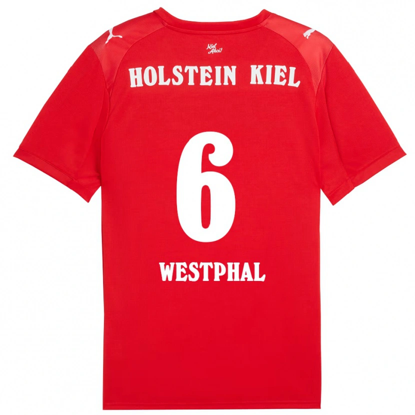 Danxen Enfant Maillot Henrik Westphal #6 Rouge Bleu Tenues Extérieur 2025/26 T-Shirt