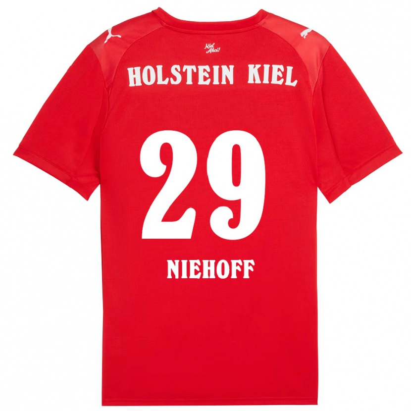 Danxen Enfant Maillot Niklas Niehoff #29 Rouge Bleu Tenues Extérieur 2025/26 T-Shirt