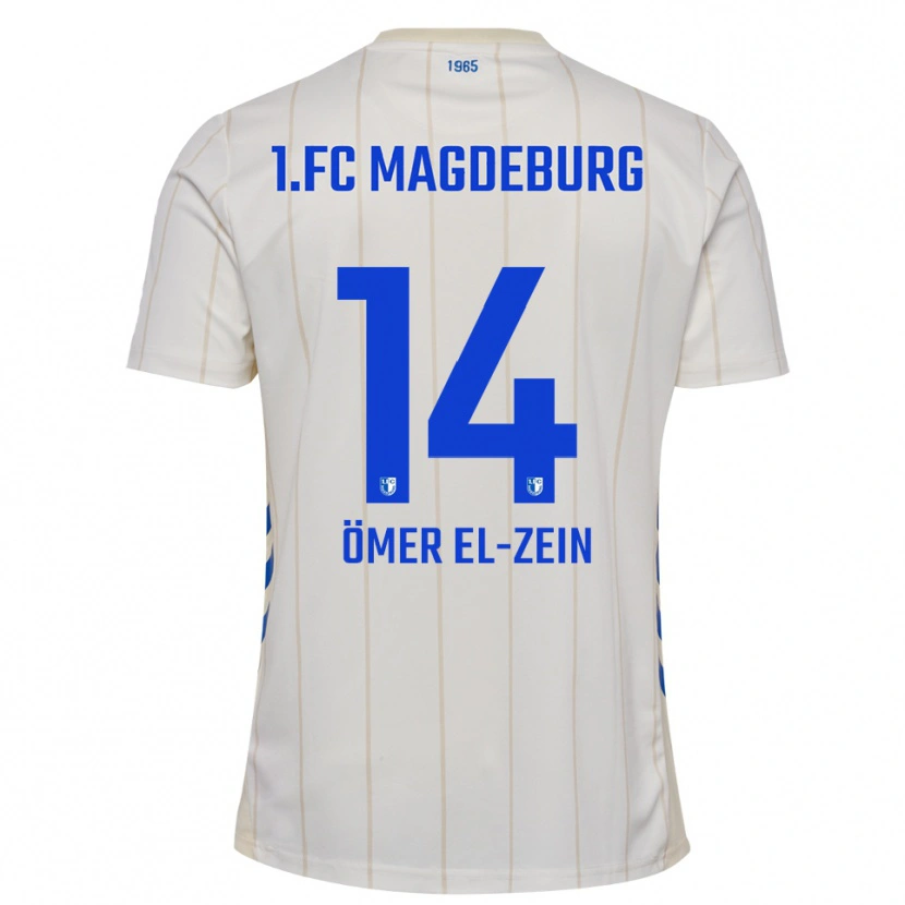 Danxen Enfant Maillot Abu-Bekir Ömer El-Zein #14 Blanc Bleu Tenues Extérieur 2025/26 T-Shirt