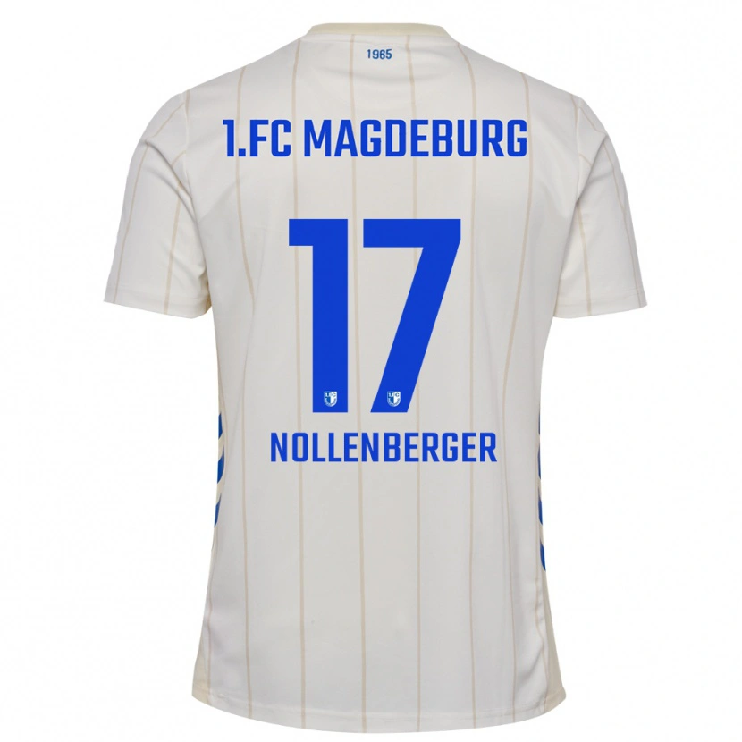 Danxen Enfant Maillot Alexander Nollenberger #17 Blanc Bleu Tenues Extérieur 2025/26 T-Shirt