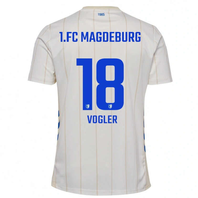 Danxen Enfant Maillot Felix Vogler #18 Blanc Bleu Tenues Extérieur 2025/26 T-Shirt