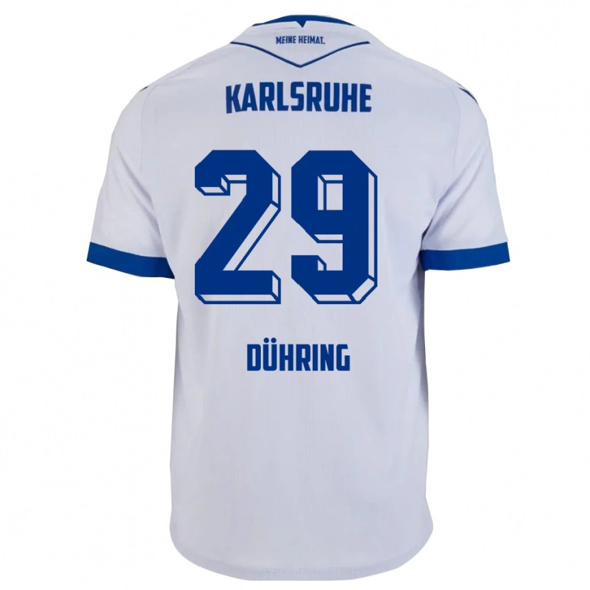 Danxen Enfant Maillot Niclas Dühring #29 Blanc Bleu Tenues Extérieur 2025/26 T-Shirt