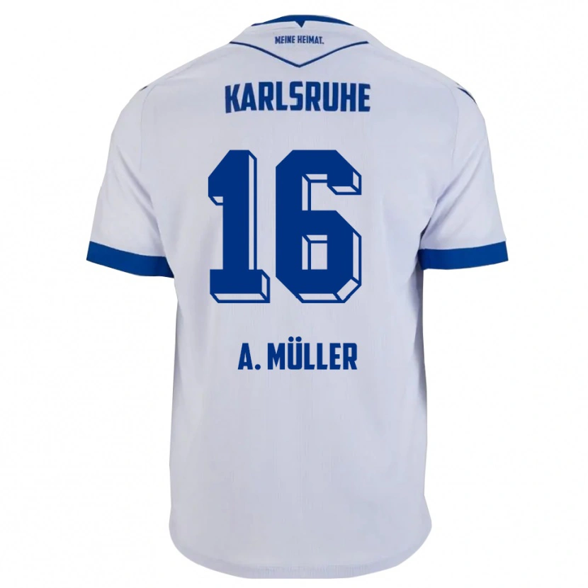 Danxen Enfant Maillot Andreas Müller #16 Blanc Bleu Tenues Extérieur 2025/26 T-Shirt