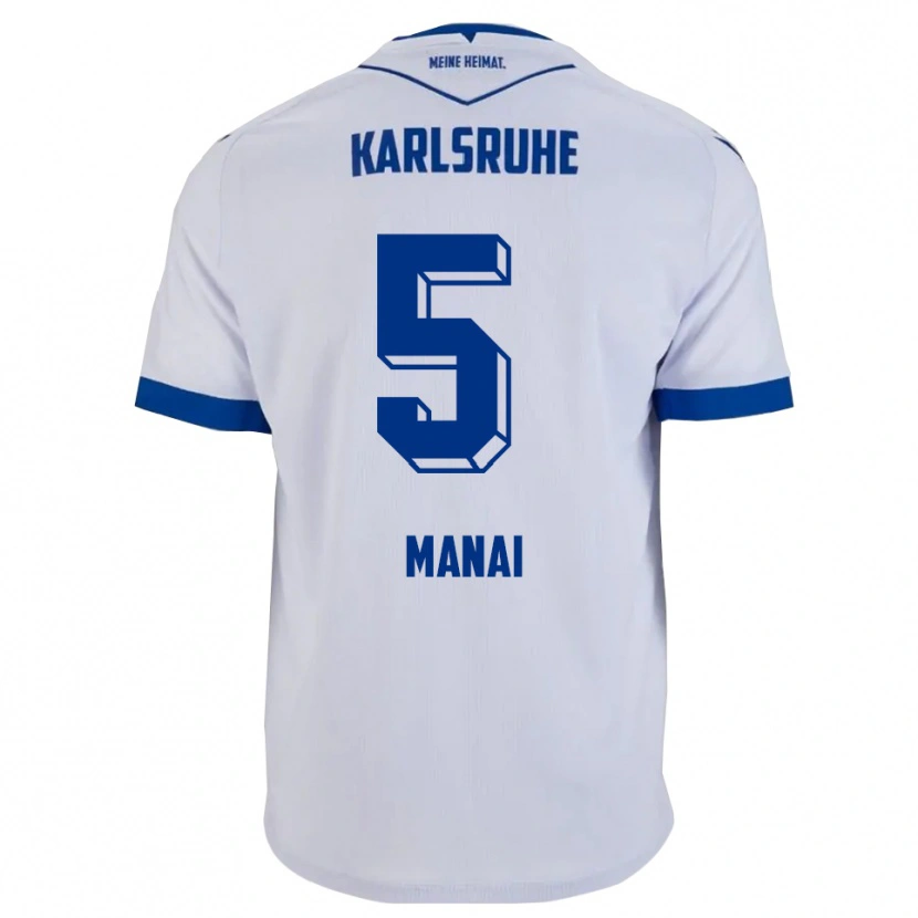 Danxen Enfant Maillot Jassin Manai #5 Blanc Bleu Tenues Extérieur 2025/26 T-Shirt