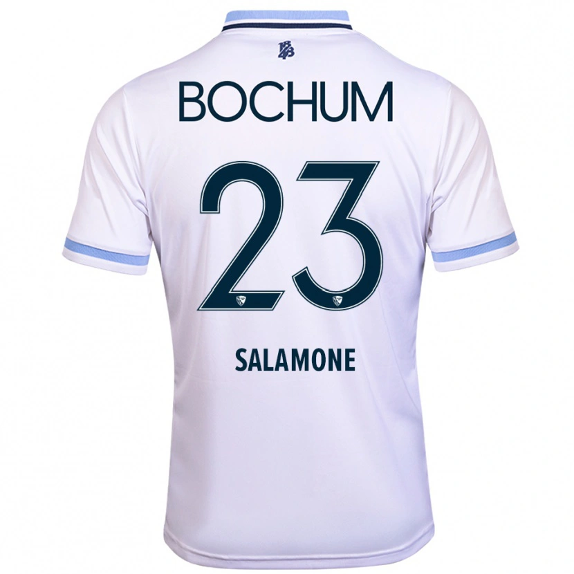 Danxen Enfant Maillot Elia-Giona Salamone #23 Blanc Bleu Ciel Tenues Extérieur 2025/26 T-Shirt