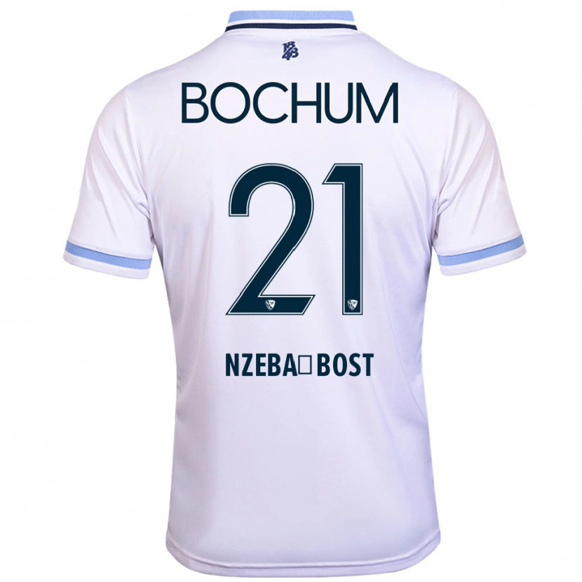 Danxen Enfant Maillot Jan Nzeba-Bost #21 Blanc Bleu Ciel Tenues Extérieur 2025/26 T-Shirt