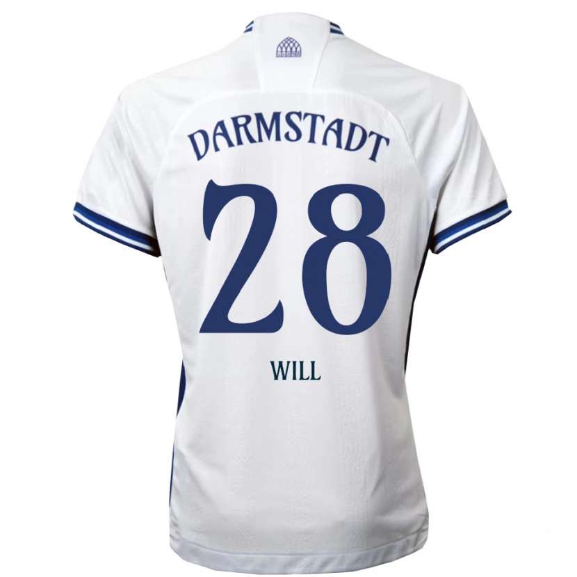 Danxen Enfant Maillot Paul Will #28 Blanc Bleu Tenues Extérieur 2025/26 T-Shirt