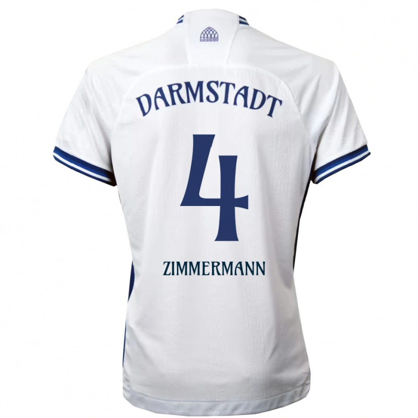 Danxen Enfant Maillot Christoph Zimmermann #4 Blanc Bleu Tenues Extérieur 2025/26 T-Shirt