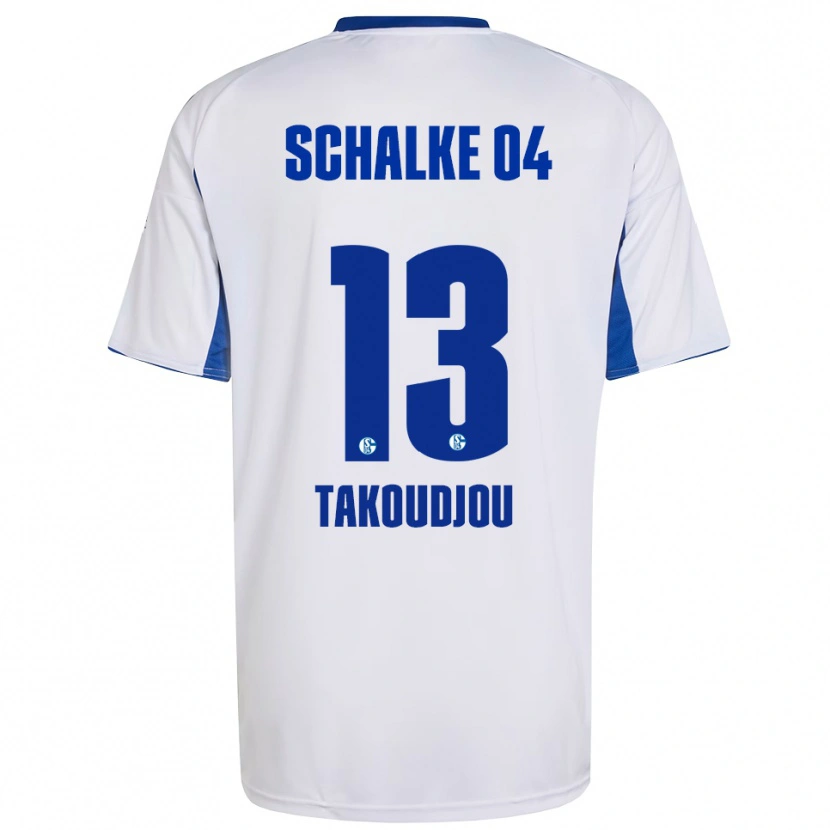 Danxen Enfant Maillot Alan Takoudjou #13 Blanc Bleu Tenues Extérieur 2025/26 T-Shirt