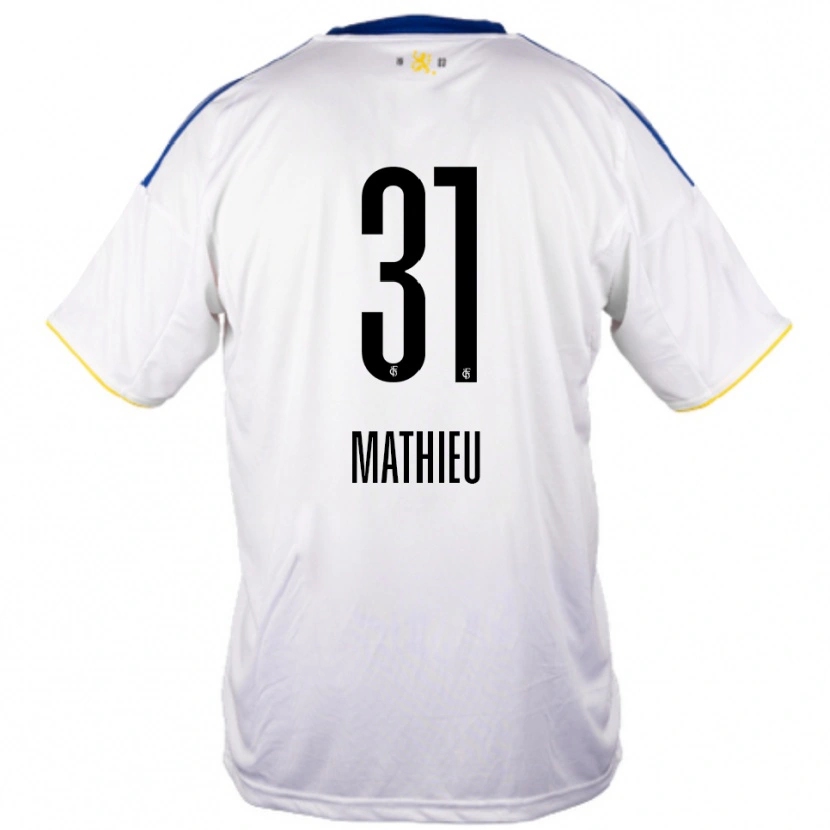 Danxen Enfant Maillot Sammy Mathieu #31 Blanc Bleu Jaune Tenues Extérieur 2025/26 T-Shirt