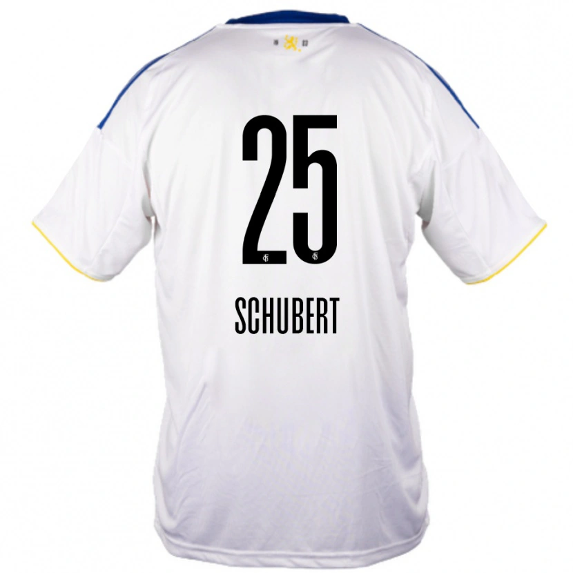 Danxen Enfant Maillot Leonardo Schubert #25 Blanc Bleu Jaune Tenues Extérieur 2025/26 T-Shirt