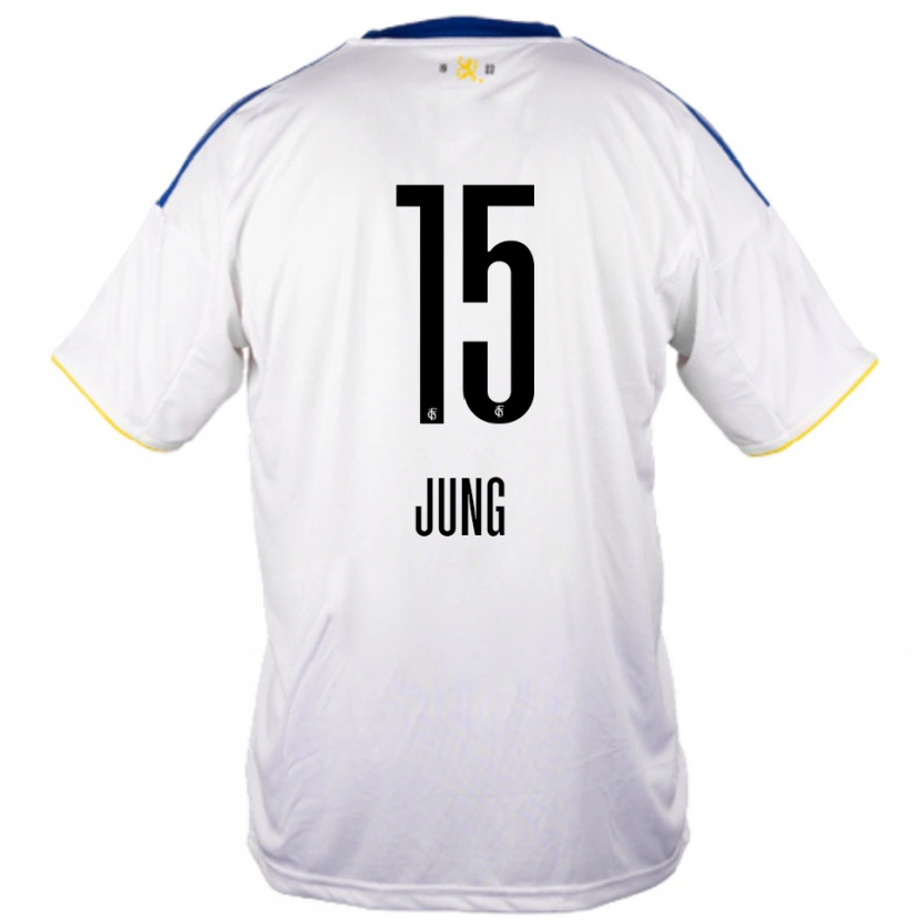 Danxen Enfant Maillot Elias Jung #15 Blanc Bleu Jaune Tenues Extérieur 2025/26 T-Shirt