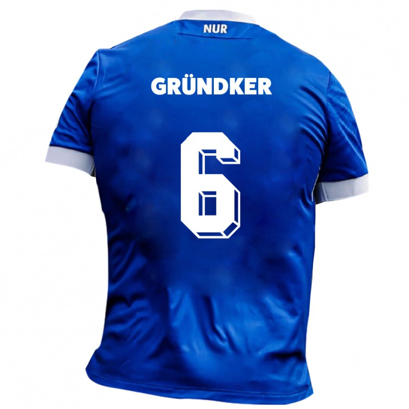 Danxen Enfant Maillot Julien Gründker #6 Bleu Blanc Tenues Extérieur 2025/26 T-Shirt