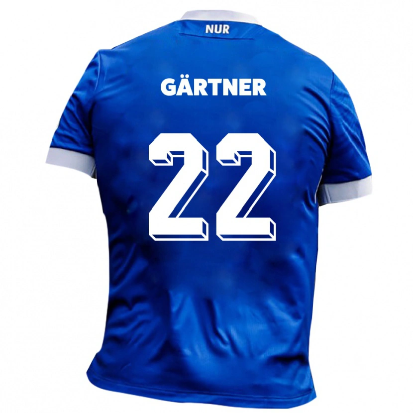 Danxen Enfant Maillot Justin Gärtner #22 Bleu Blanc Tenues Extérieur 2025/26 T-Shirt
