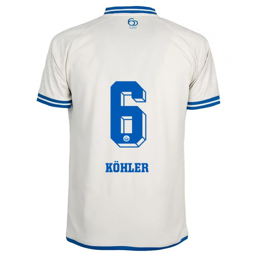 Danxen Enfant Maillot Laurentia Köhler #6 Blanc Bleu Tenues Extérieur 2025/26 T-Shirt