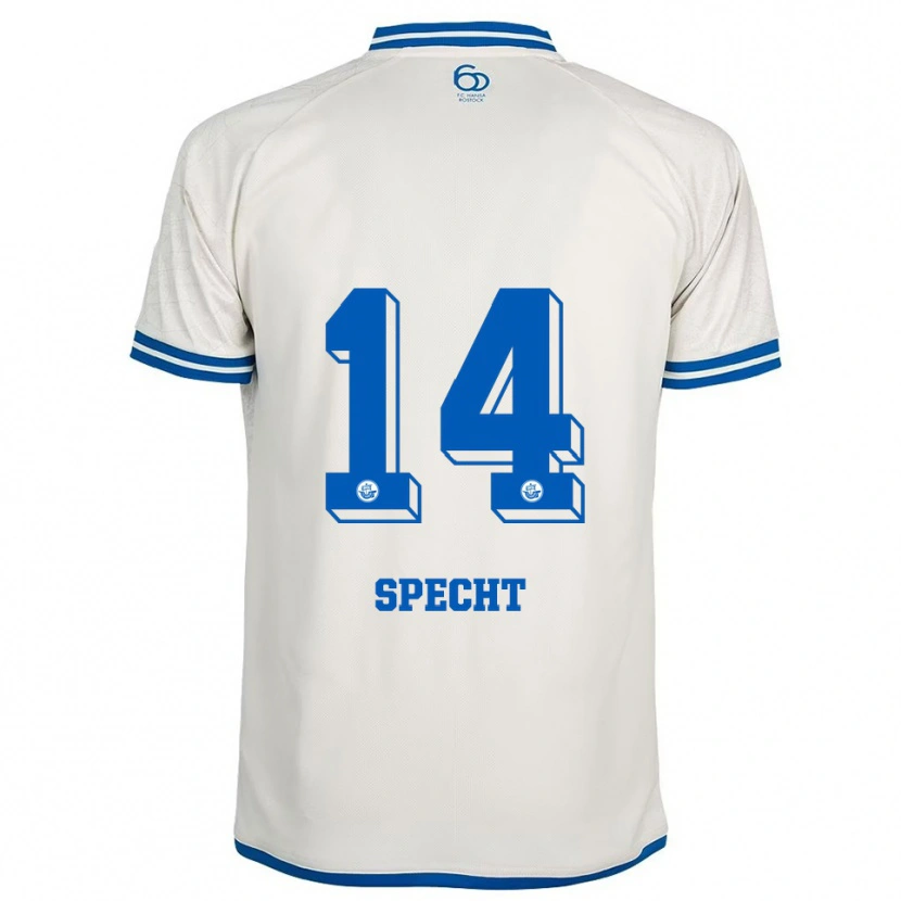 Danxen Enfant Maillot Julius Specht #14 Blanc Bleu Tenues Extérieur 2025/26 T-Shirt
