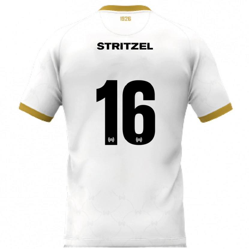 Danxen Enfant Maillot Florian Stritzel #16 Blanc Doré Tenues Extérieur 2025/26 T-Shirt