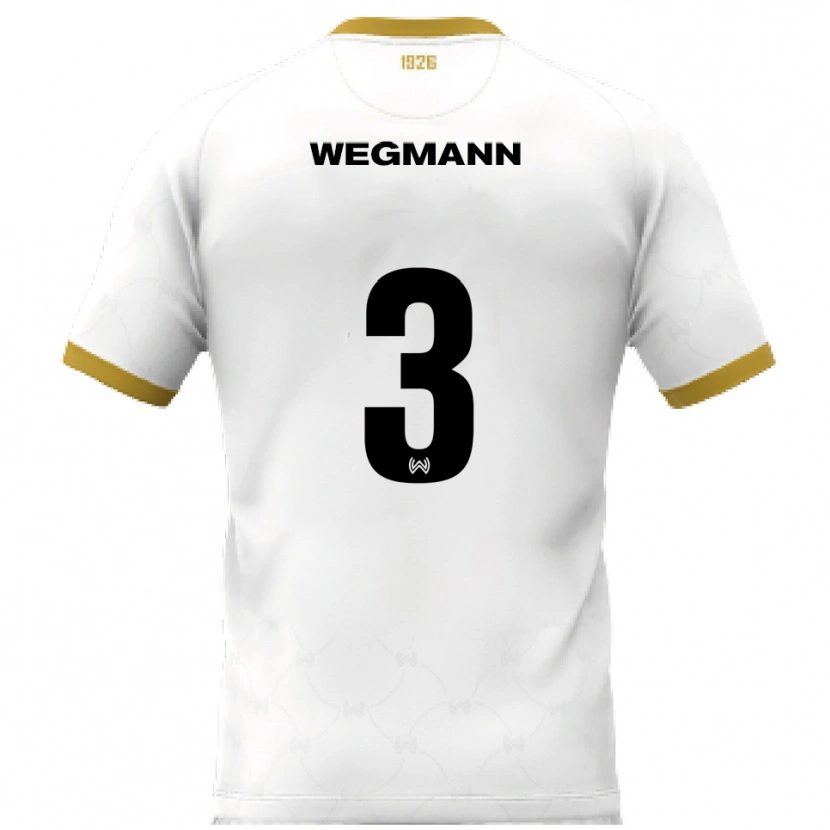 Danxen Enfant Maillot Marius Wegmann #3 Blanc Doré Tenues Extérieur 2025/26 T-Shirt