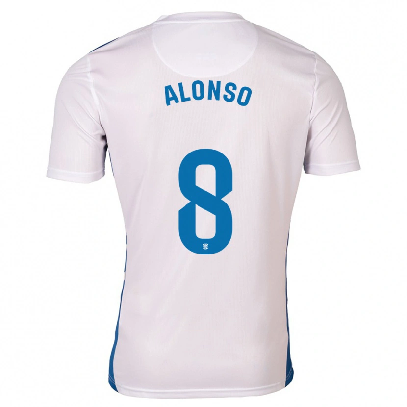 Danxen Homme Maillot Javi Alonso #8 Blanc Bleu Tenues Domicile 2025/26 T-Shirt