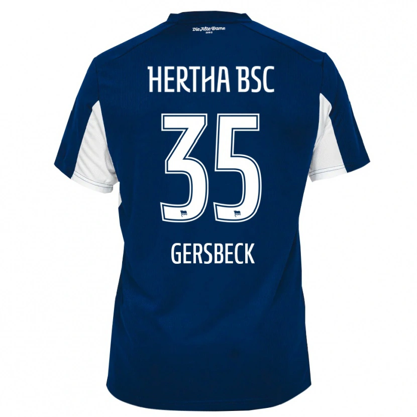 Danxen Homme Maillot Marius Gersbeck #35 Blanc Bleu Tenues Domicile 2025/26 T-Shirt