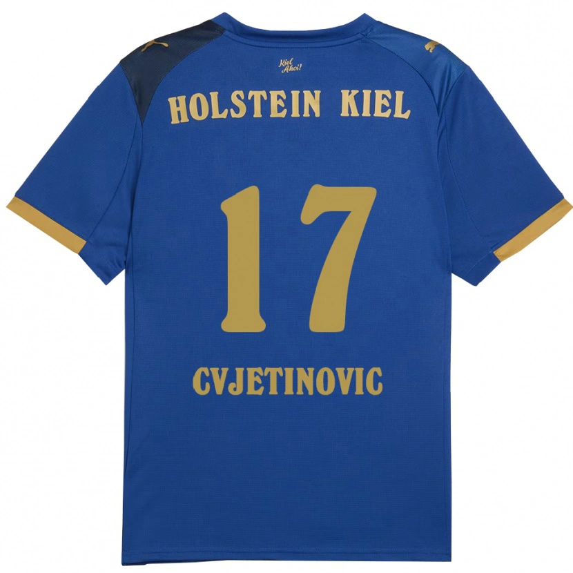 Danxen Homme Maillot Mladen Cvjetinovic #17 Bleu Doré Tenues Domicile 2025/26 T-Shirt