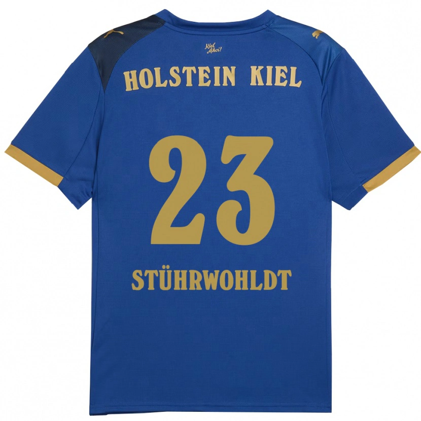 Danxen Homme Maillot Timon Stührwohldt #23 Bleu Doré Tenues Domicile 2025/26 T-Shirt
