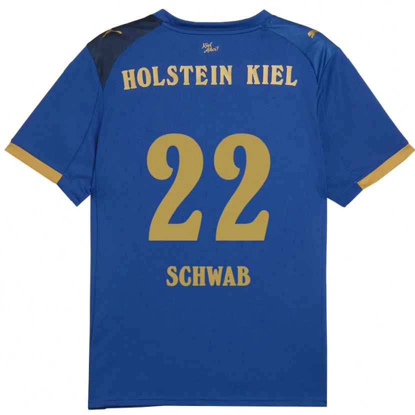 Danxen Homme Maillot Stefan Schwab #22 Bleu Doré Tenues Domicile 2025/26 T-Shirt