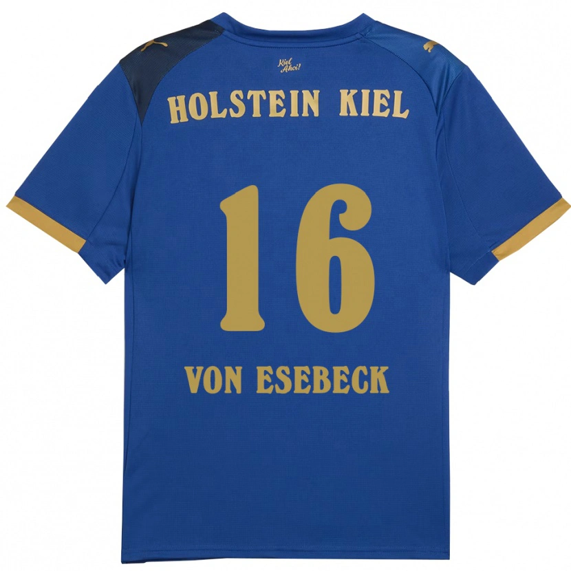 Danxen Homme Maillot Oskar Von Esebeck #16 Bleu Doré Tenues Domicile 2025/26 T-Shirt